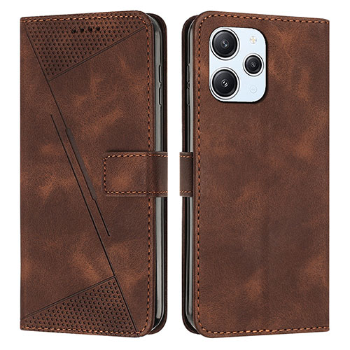 Leather Case Stands Flip Cover Holder Y07X for Xiaomi Redmi 12 4G Brown