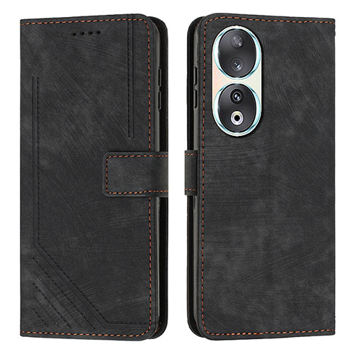 Leather Case Stands Flip Cover Holder Y08X for Huawei Honor 90 5G Black