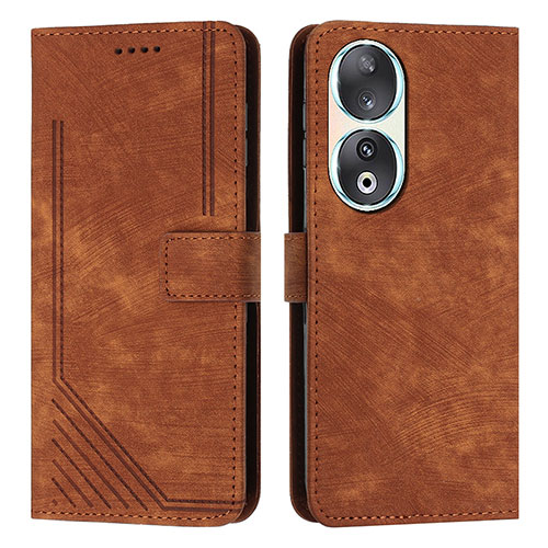 Leather Case Stands Flip Cover Holder Y08X for Huawei Honor 90 5G Brown