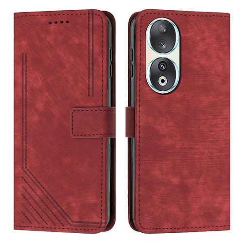 Leather Case Stands Flip Cover Holder Y08X for Huawei Honor 90 5G Red