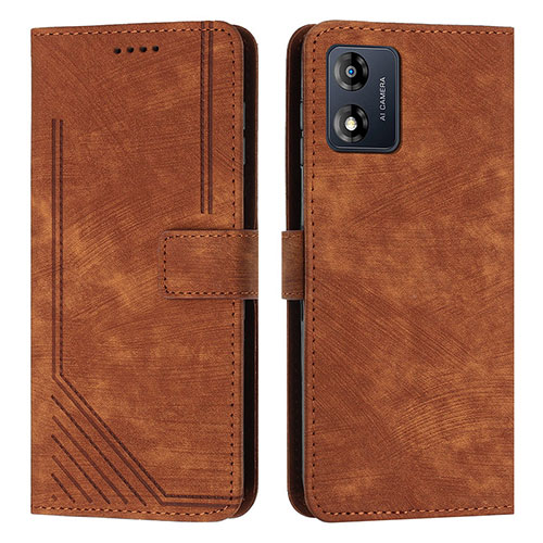 Leather Case Stands Flip Cover Holder Y08X for Motorola Moto E13 Brown