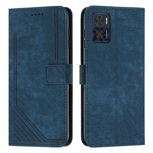 Leather Case Stands Flip Cover Holder Y08X for Motorola Moto E22 Blue