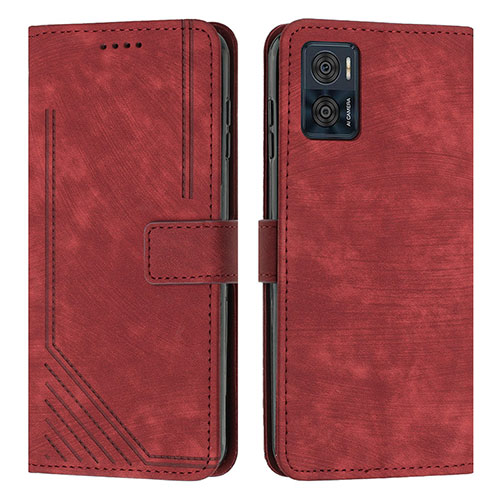 Leather Case Stands Flip Cover Holder Y08X for Motorola Moto E22 Red