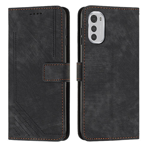 Leather Case Stands Flip Cover Holder Y08X for Motorola Moto E32 Black