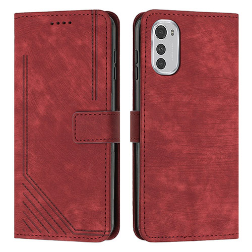 Leather Case Stands Flip Cover Holder Y08X for Motorola Moto E32s Red