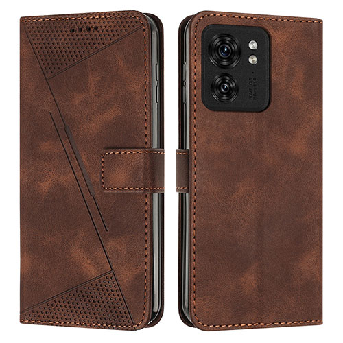 Leather Case Stands Flip Cover Holder Y08X for Motorola Moto Edge (2023) 5G Brown