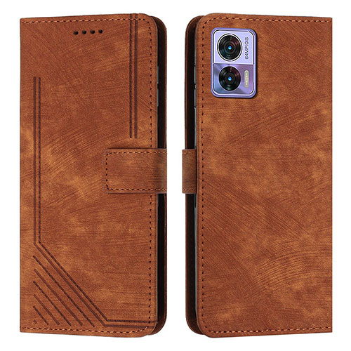 Leather Case Stands Flip Cover Holder Y08X for Motorola Moto Edge 30 Lite 5G Brown