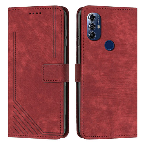 Leather Case Stands Flip Cover Holder Y08X for Motorola Moto G Play (2023) Red