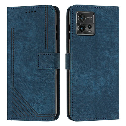 Leather Case Stands Flip Cover Holder Y08X for Motorola Moto G72 Blue