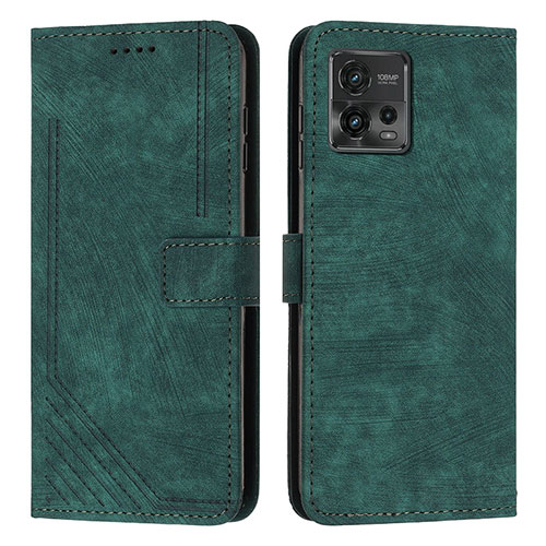 Leather Case Stands Flip Cover Holder Y08X for Motorola Moto G72 Green