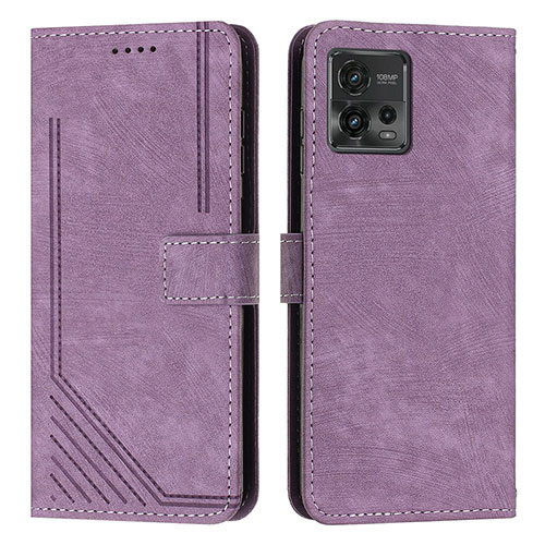 Leather Case Stands Flip Cover Holder Y08X for Motorola Moto G72 Purple