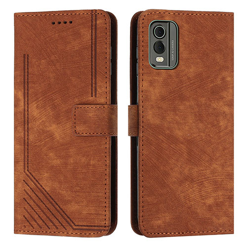 Leather Case Stands Flip Cover Holder Y08X for Nokia C32 Brown