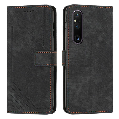 Leather Case Stands Flip Cover Holder Y08X for Sony Xperia 1 V Black