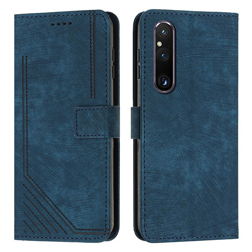 Leather Case Stands Flip Cover Holder Y08X for Sony Xperia 1 V Blue