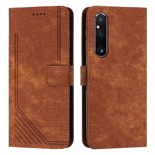 Leather Case Stands Flip Cover Holder Y08X for Sony Xperia 1 V Brown