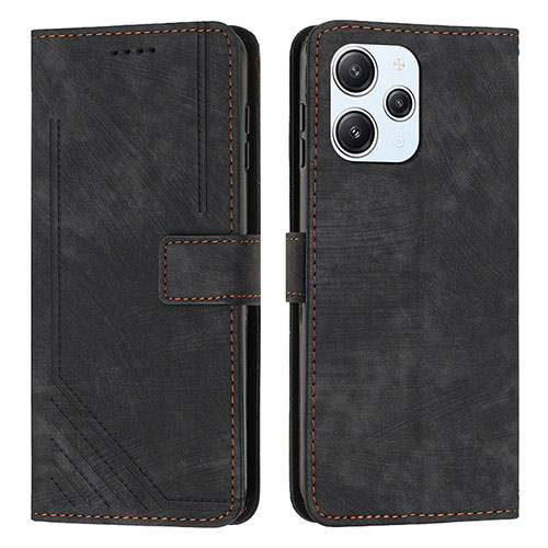 Leather Case Stands Flip Cover Holder Y08X for Xiaomi Redmi 12 4G Black