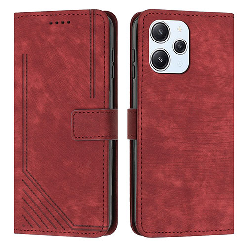 Leather Case Stands Flip Cover Holder Y08X for Xiaomi Redmi 12 4G Red