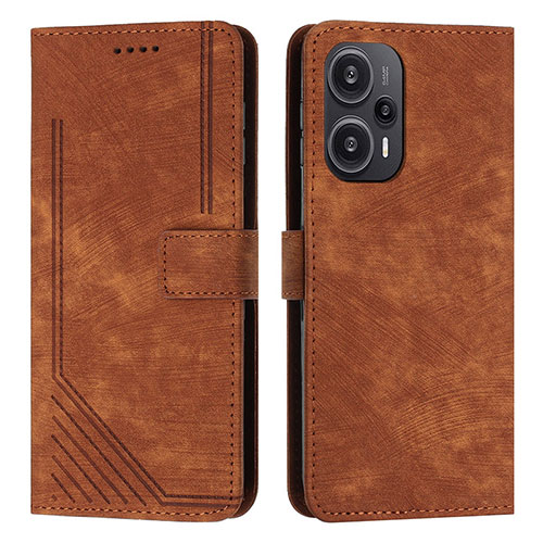 Leather Case Stands Flip Cover Holder Y08X for Xiaomi Redmi Note 12 Turbo 5G Brown