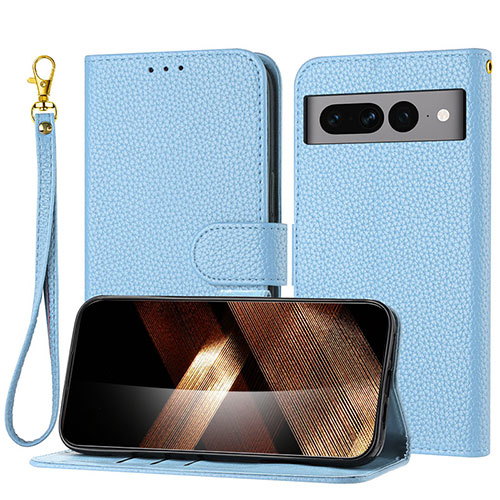 Leather Case Stands Flip Cover Holder Y09X for Google Pixel 7 Pro 5G Blue