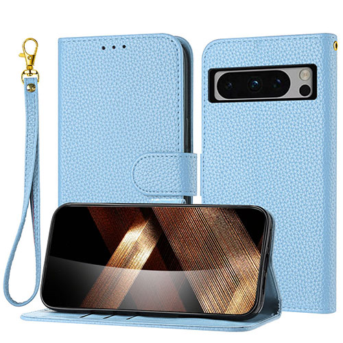 Leather Case Stands Flip Cover Holder Y09X for Google Pixel 8 Pro 5G Blue