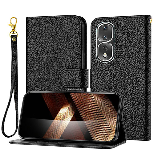 Leather Case Stands Flip Cover Holder Y09X for Huawei Honor 80 Pro 5G Black