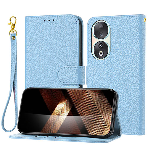 Leather Case Stands Flip Cover Holder Y09X for Huawei Honor 90 5G Blue