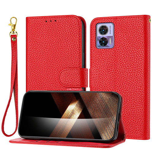 Leather Case Stands Flip Cover Holder Y09X for Motorola Moto Edge 30 Lite 5G Red