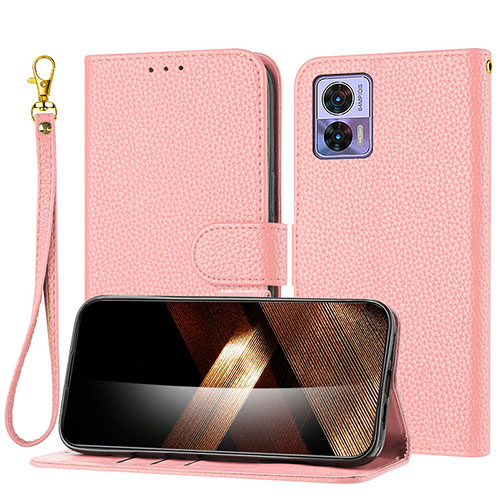 Leather Case Stands Flip Cover Holder Y09X for Motorola Moto Edge 30 Lite 5G Rose Gold