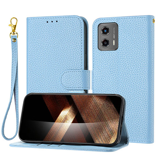 Leather Case Stands Flip Cover Holder Y09X for Motorola Moto G 5G (2023) Blue