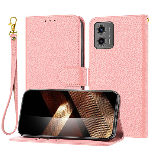 Leather Case Stands Flip Cover Holder Y09X for Motorola Moto G 5G (2023) Rose Gold