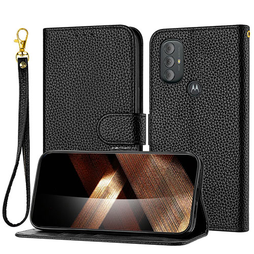 Leather Case Stands Flip Cover Holder Y09X for Motorola Moto G Play (2023) Black