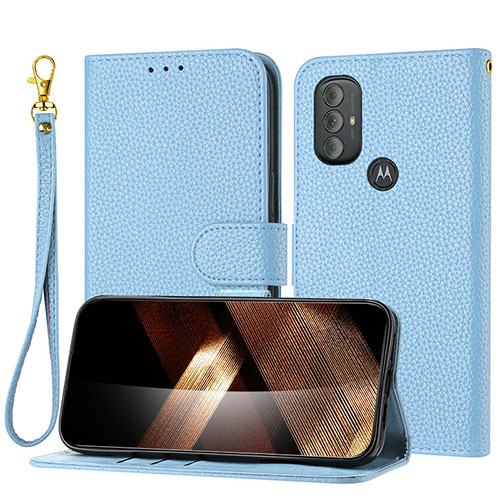 Leather Case Stands Flip Cover Holder Y09X for Motorola Moto G Play (2023) Blue