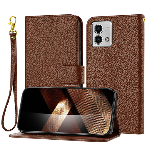 Leather Case Stands Flip Cover Holder Y09X for Motorola Moto G Stylus (2023) 5G Brown