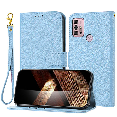 Leather Case Stands Flip Cover Holder Y09X for Motorola Moto G10 Blue