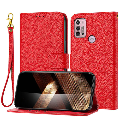 Leather Case Stands Flip Cover Holder Y09X for Motorola Moto G20 Red