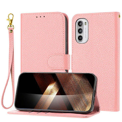 Leather Case Stands Flip Cover Holder Y09X for Motorola Moto G41 Rose Gold