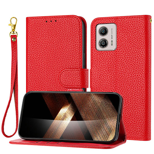 Leather Case Stands Flip Cover Holder Y09X for Motorola Moto G53 5G Red