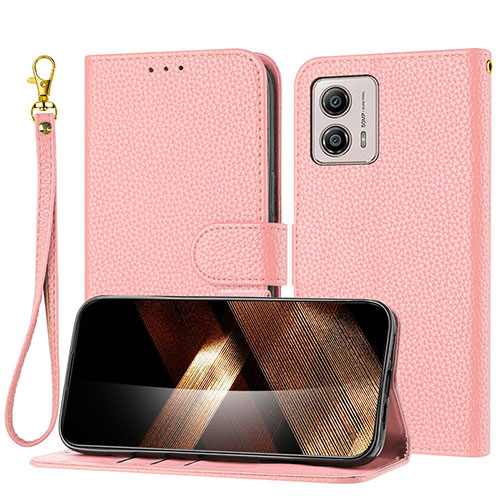 Leather Case Stands Flip Cover Holder Y09X for Motorola Moto G53y 5G Rose Gold