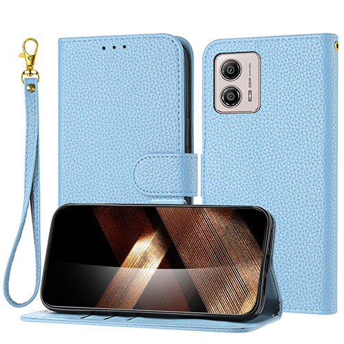 Leather Case Stands Flip Cover Holder Y09X for Motorola Moto G73 5G Blue