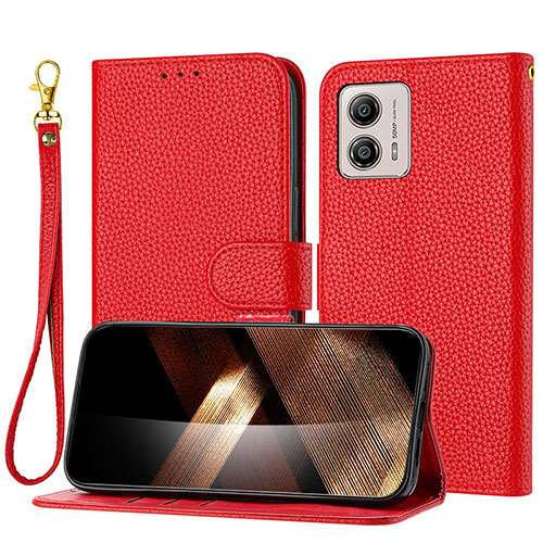 Leather Case Stands Flip Cover Holder Y09X for Motorola Moto G73 5G Red