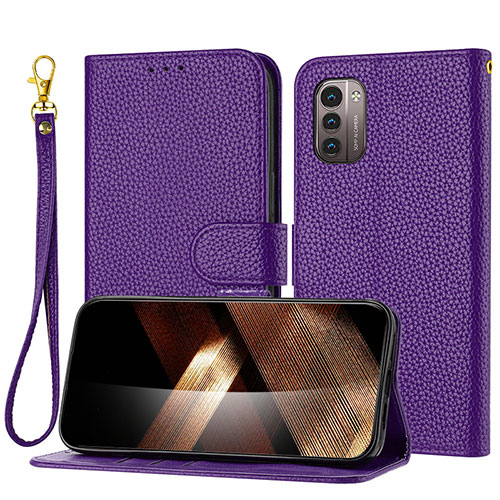 Leather Case Stands Flip Cover Holder Y09X for Nokia G11 Purple