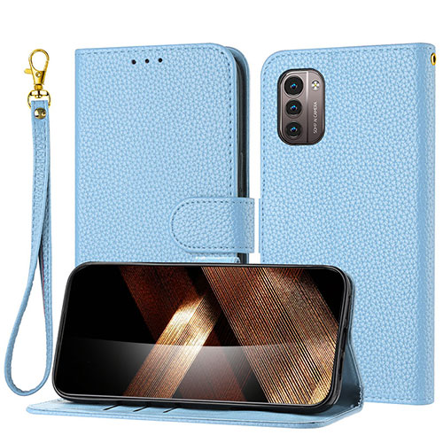 Leather Case Stands Flip Cover Holder Y09X for Nokia G21 Blue