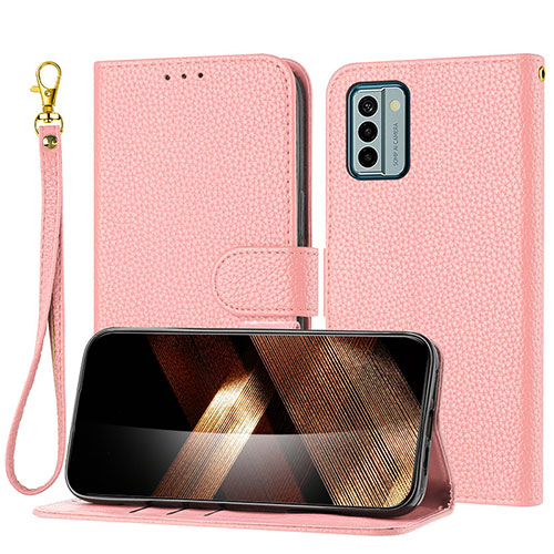 Leather Case Stands Flip Cover Holder Y09X for Nokia G22 Rose Gold