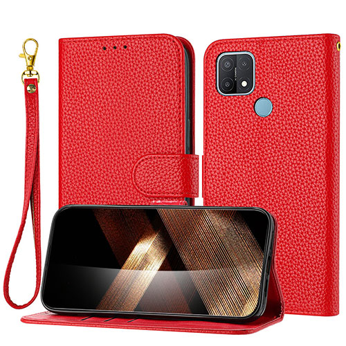 Leather Case Stands Flip Cover Holder Y09X for Oppo A15 Red