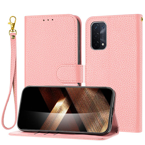 Leather Case Stands Flip Cover Holder Y09X for Oppo A54 5G Rose Gold