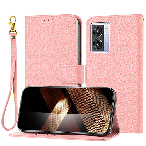 Leather Case Stands Flip Cover Holder Y09X for Oppo A77 5G Rose Gold