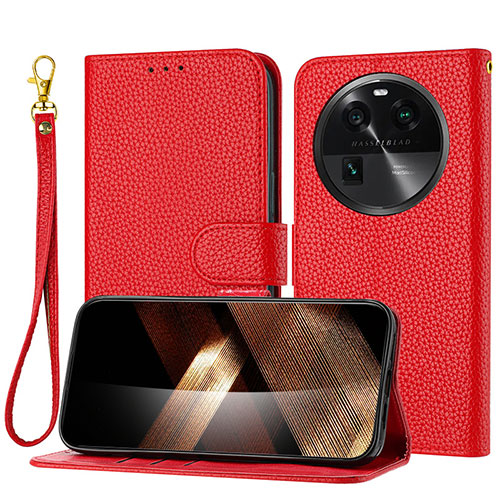 Leather Case Stands Flip Cover Holder Y09X for Oppo Find X6 Pro 5G Red