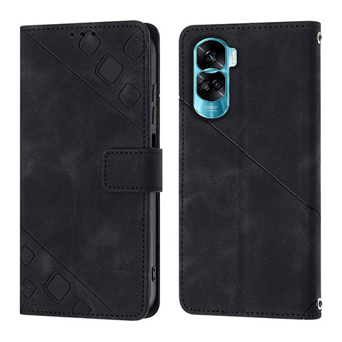 Leather Case Stands Flip Cover Holder YB1 for Huawei Honor 90 Lite 5G Black