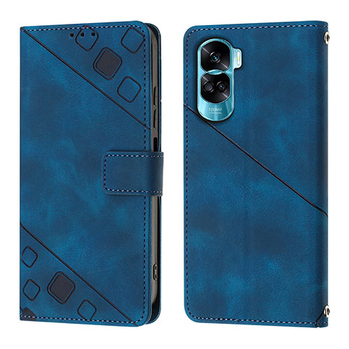 Leather Case Stands Flip Cover Holder YB1 for Huawei Honor 90 Lite 5G Blue