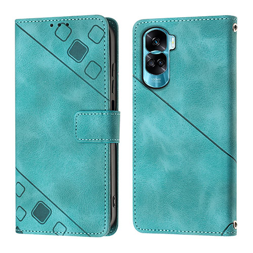 Leather Case Stands Flip Cover Holder YB1 for Huawei Honor 90 Lite 5G Green